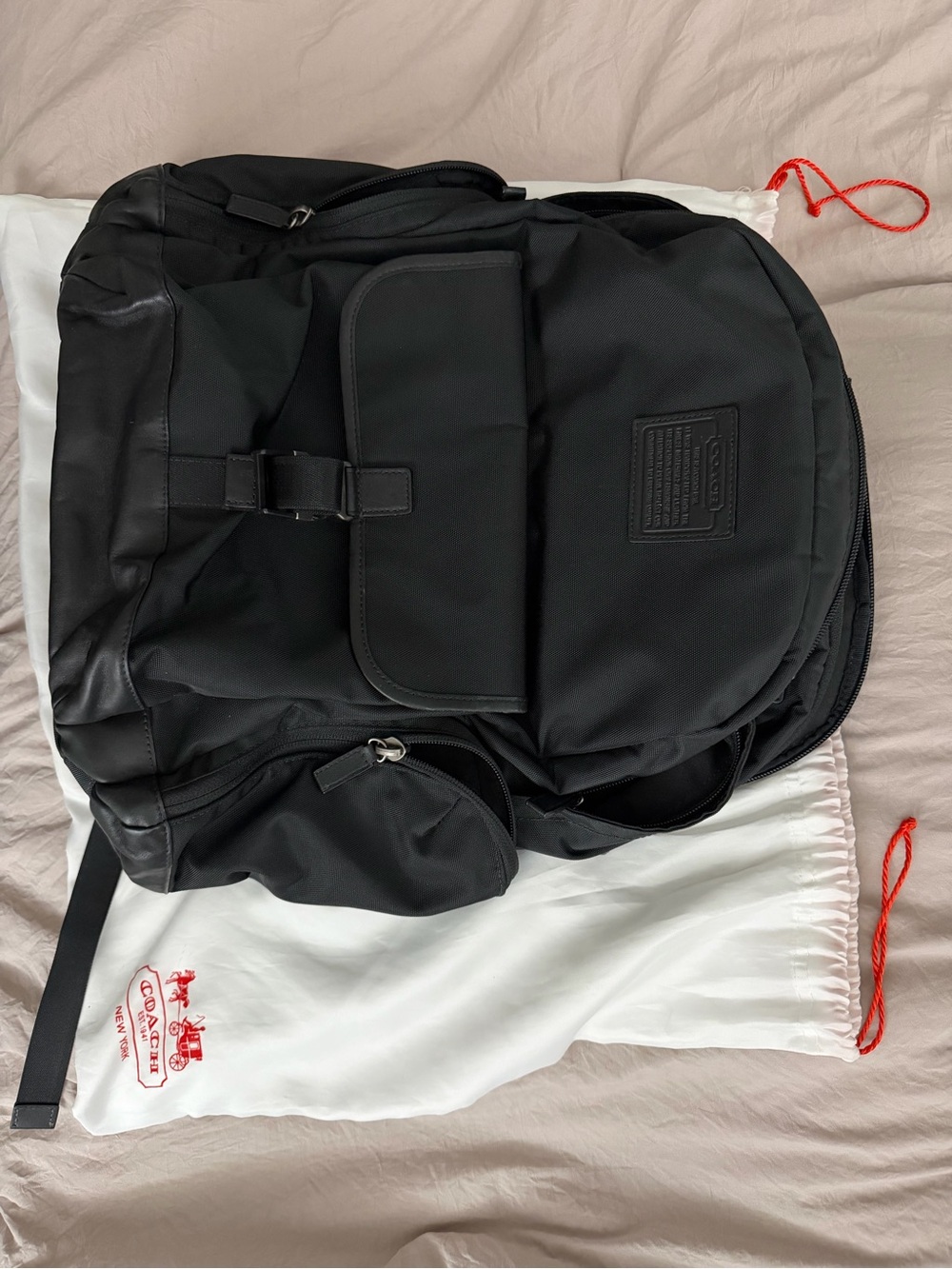 Coach Black Nylon Backpack with Leather Trim - Picture 5 of 7